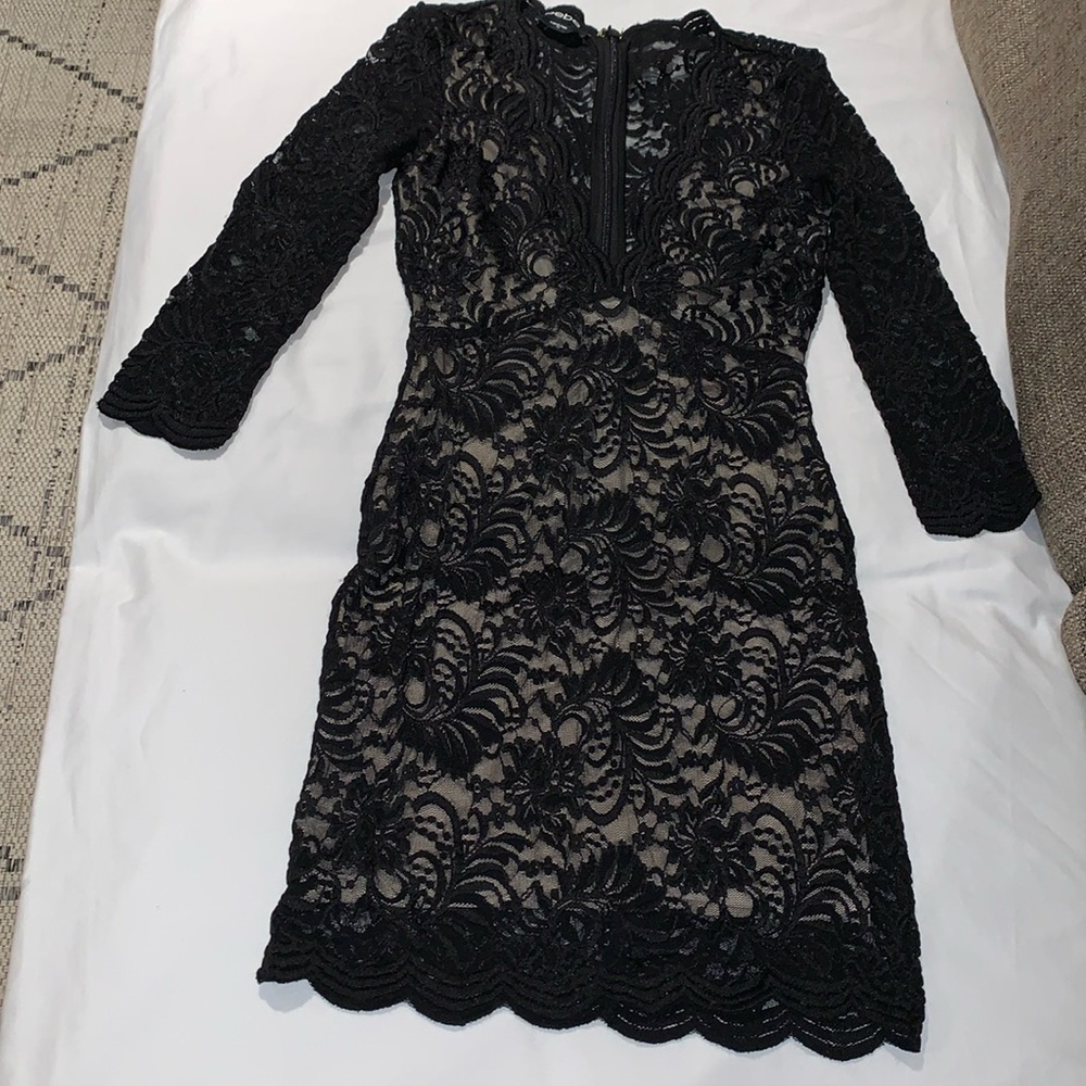 Beautiful Gently Loved Lil Black Lace Deep Cut Dress By BeBe